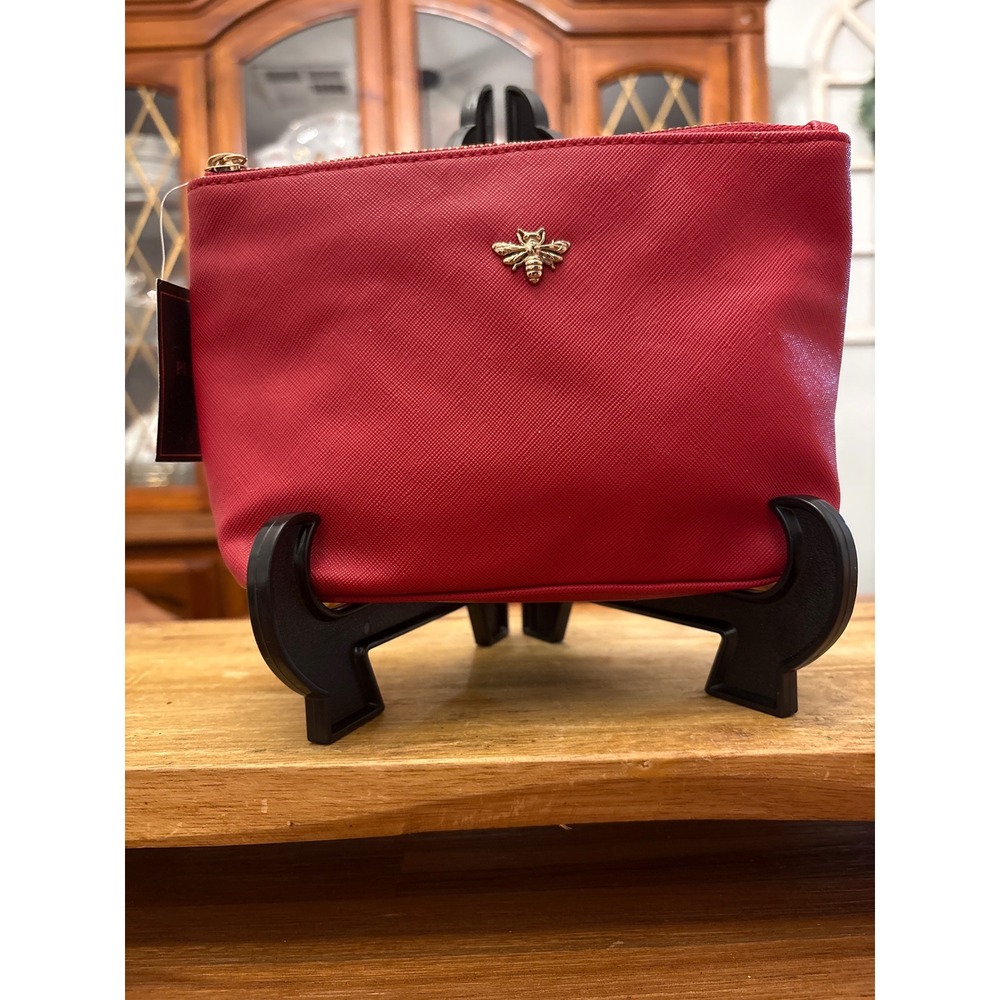 Perfect Image New York Pouch Women Small Red NEW Bee Saffiano Makeup Bag